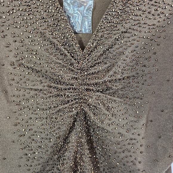 My Favorite Things Colleen Lopez Brown Beaded V- Neck Sweater XS - Picture 2 of 9